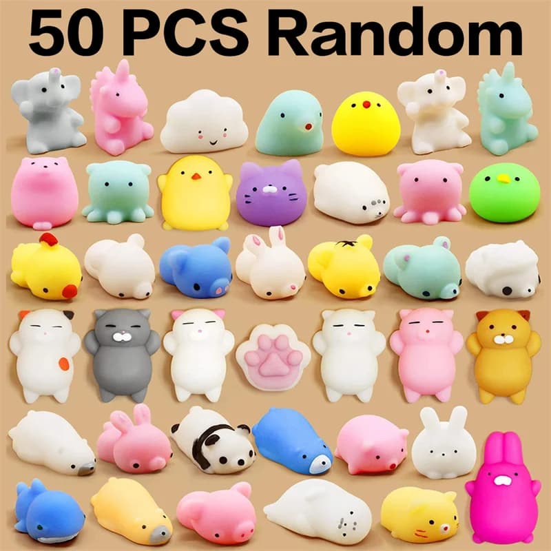 50-5 Stück Mochi Squishies Kawaii Tier-Squishy-Spielzeuge als Antistress-Bälle, Quetschspielzeug für Partys, Stressabbau-Spielzeug für Geburtstage