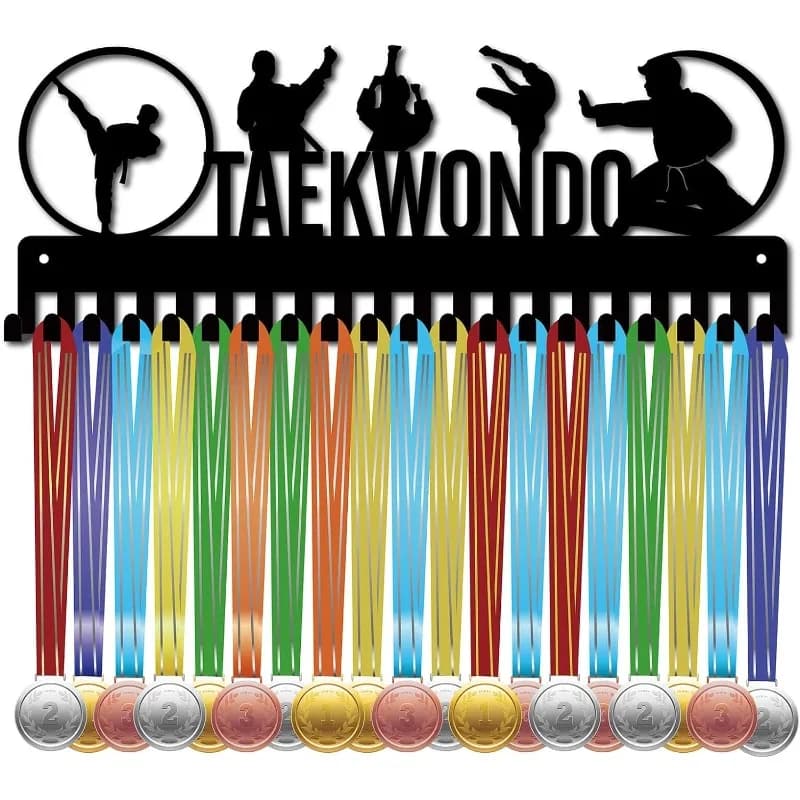 1 Set Taekwondo-Medaillenaufhänger, Display, Medaillenhalter, mit 20 Haken für Taekwondo, Karate, Wettbewerb, Abzeichen, Medailliker, Schwarz