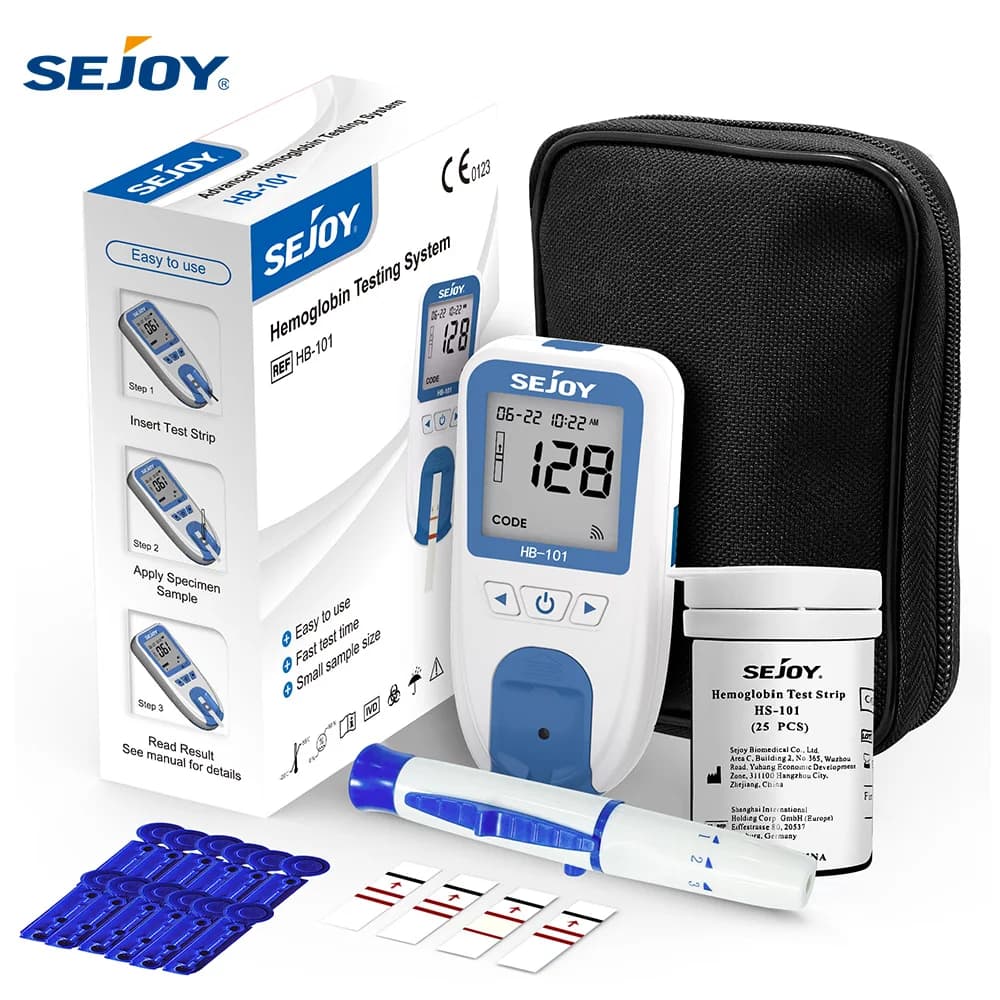 Sejoy Medical Hämoglobin-Messgerät, Anämie-Monitor, Test für HB & HCT, 25 Stück Teststreifen und Nadel, Hämoglobin-Testmonitor