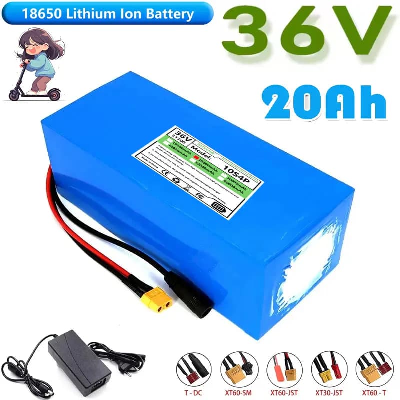 Batterie 36V 20Ah 21700 10S4P 500W, Haute Puissance 42V 20000mAh mit Schutz BMS + Ladegerät