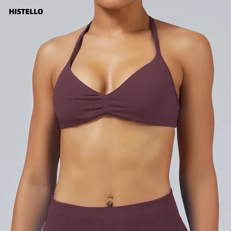 HISTELLO Impact-Sport-BH mit dünnen Trägern für Damen – Hoher Halt, Neckholder, Nahtlos, Scrunch-Effekt, Push-up, für Workout & Yoga