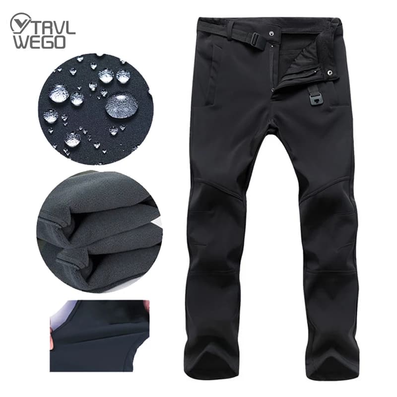 Warme Winter-Herren-Softshell-Hose, Camping und Wandern, Reisen, wasserdichte Outdoor-Hose, Fleece, winddichte Skihose