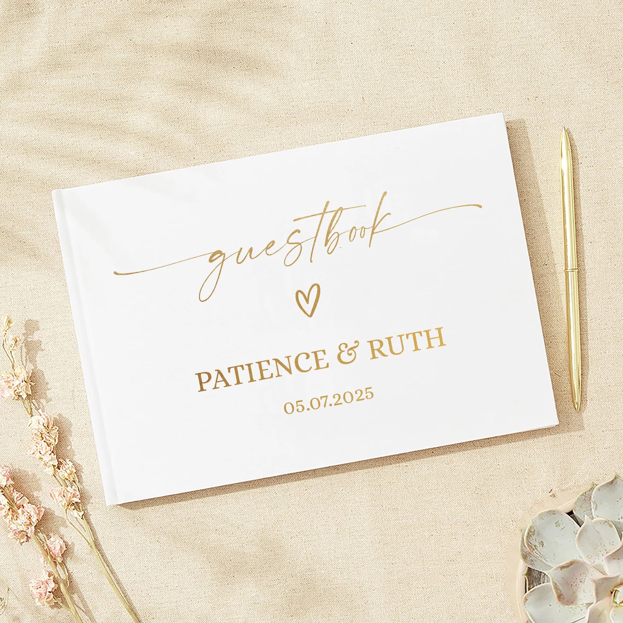 Personalisiertes Gästebuch für Hochzeit, edles Nachrichten-Fotoalbum, schlicht, elegant, horizontal, für Hochzeitsempfang, Unterzeichnungsbuch,