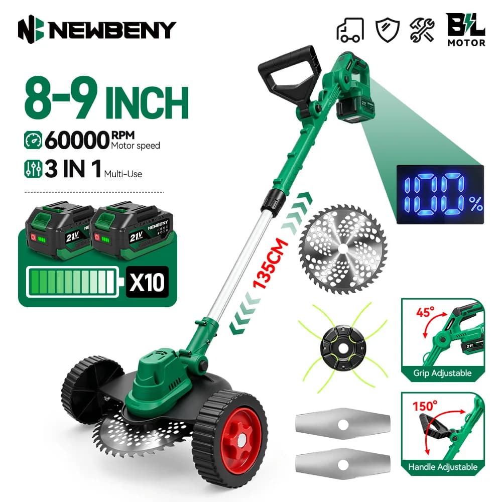 NEWBENY 3-in-1 Bürstenloser Elektrischer Rasenmäher Kabelloser Garten-Grasschneider Trimmer Elektrowerkzeug für Makita 21V Akku