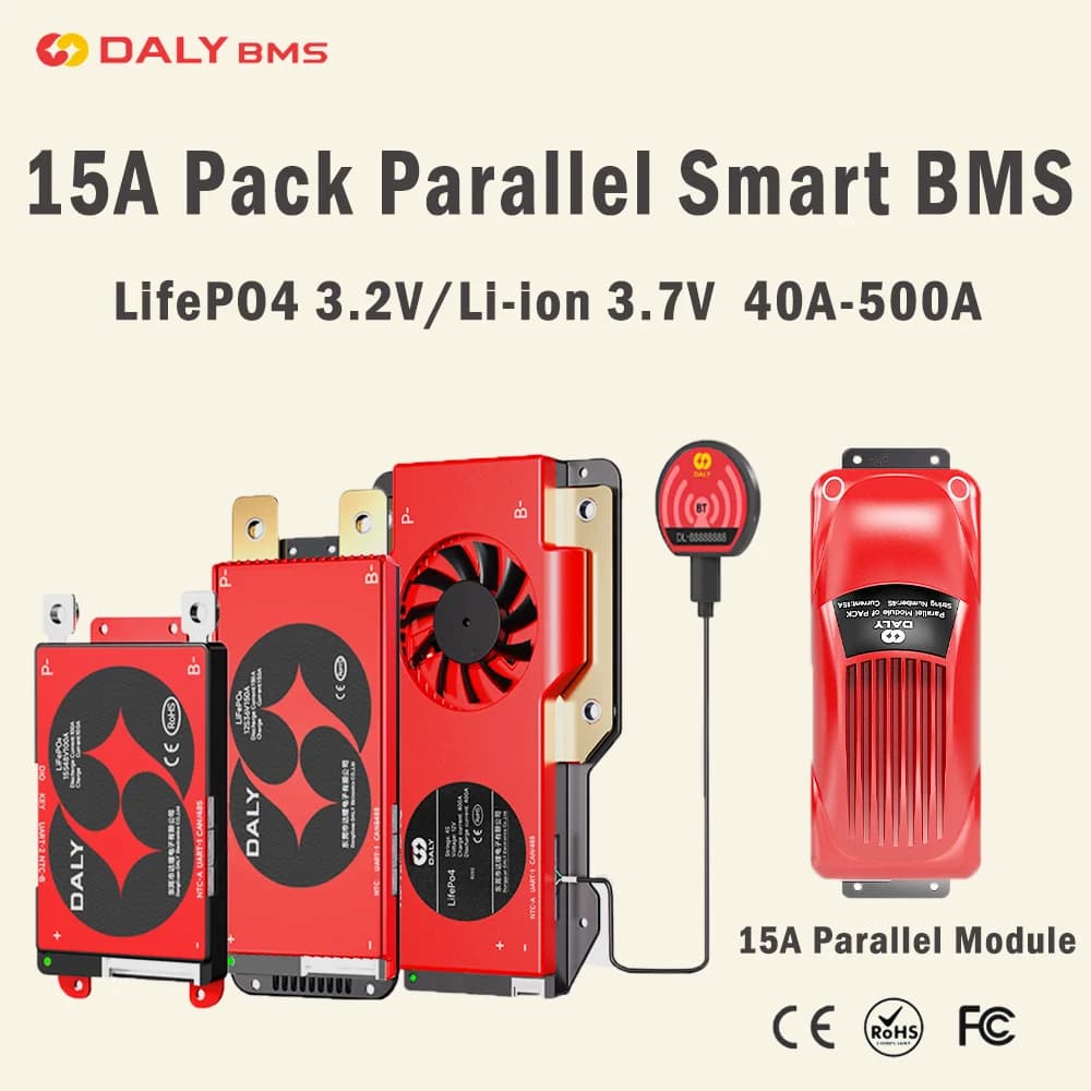 Daly Smart BMS Parallel BMS 4S LiFePO4 3S 7S 8S 10S 12S 13S 14S 16S 100A 150A 250A 300A BMS Batterie Li-Ion 15A Parallel Inverter