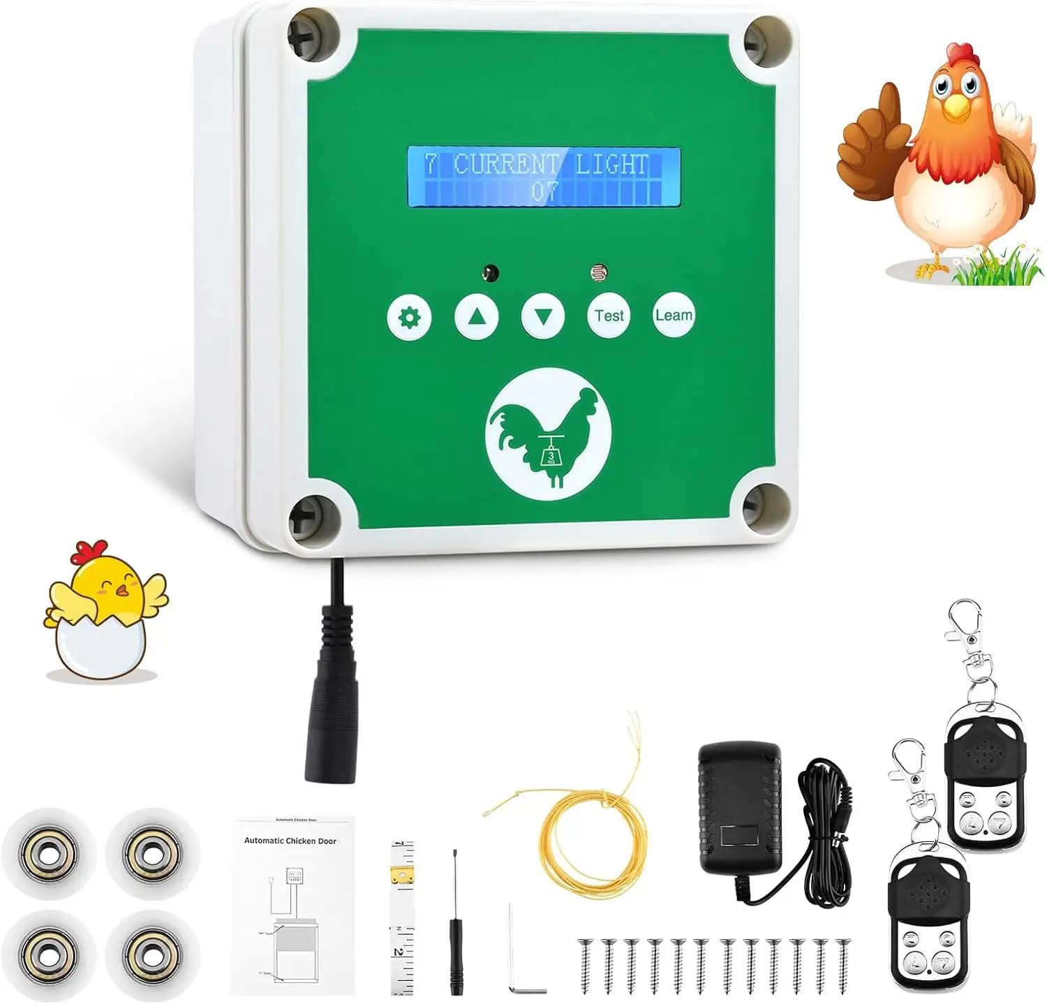 Automatische Hühnerstall-Tür, Hühnerstall-Türöffner, Fernbedienung Manueller Sensor Licht-Timer, 3 Stromversorgungsmodi Solarenergie