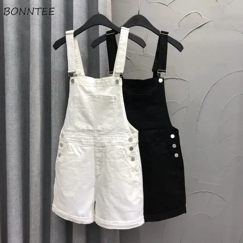 Denim Strampler Frauen Sommer Baggy Feste Breite bein Harajuku Studenten Stilvolle Reich Koreanischen Stil Reine Farben Weibliche Süße Overall