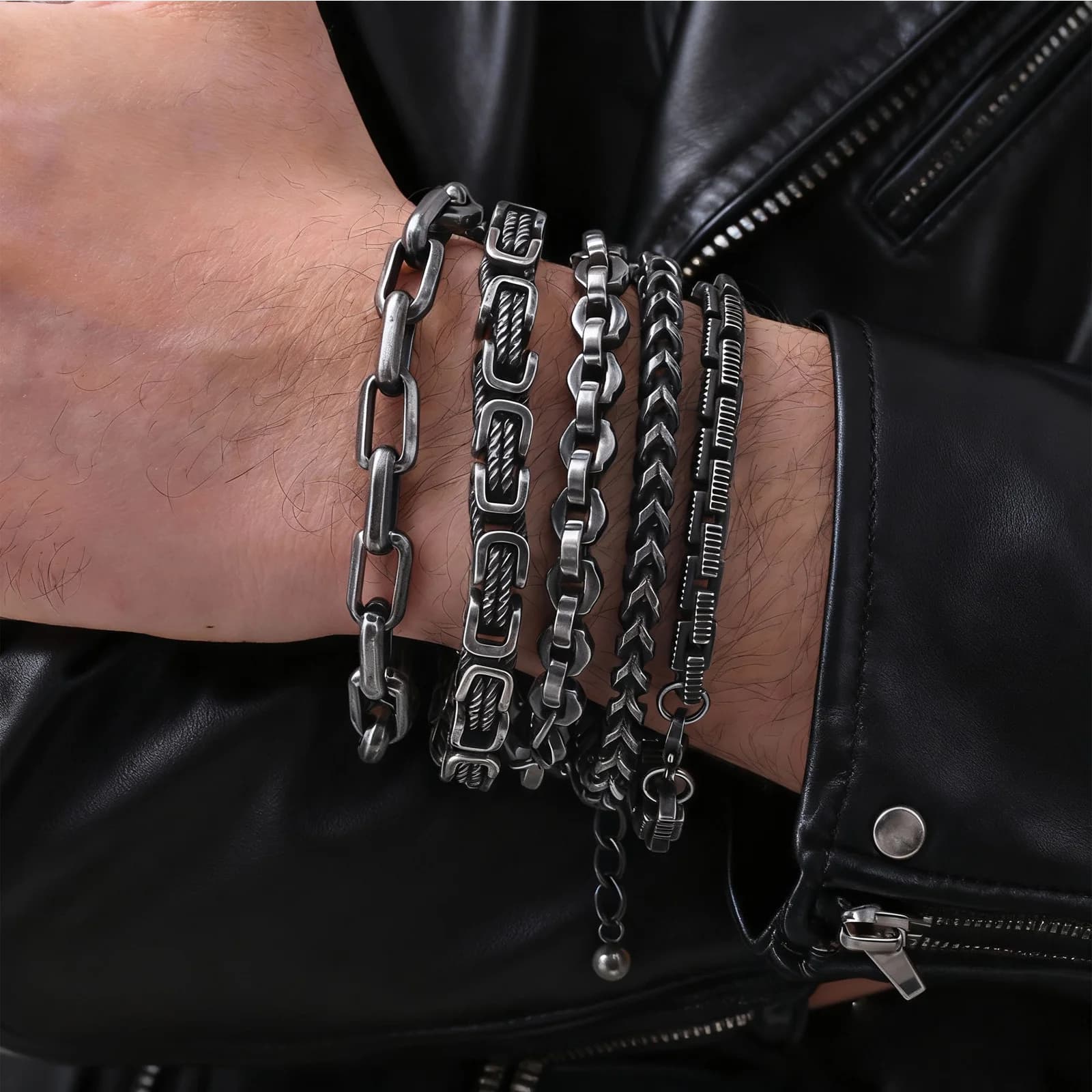 Klobige byzantinische Herren-Armbänder, Retro-Grau, 8 mm Edelstahl, geflochtenes Gliederarmband, Vintage-Schmuck, Geschenk für Ihn, Jungen
