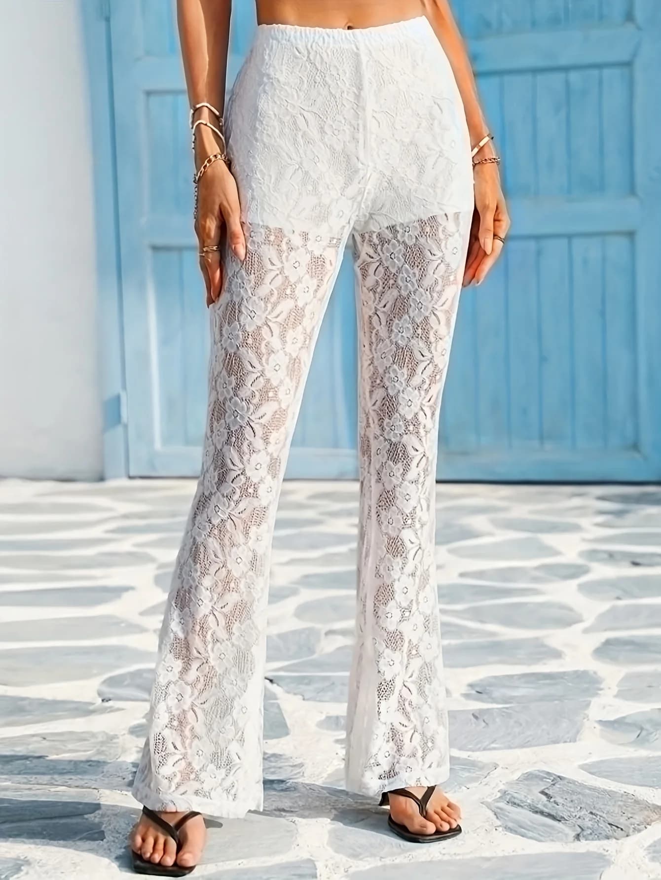 Freizeit-Urlaubsstil Spitzen-Transparente Sexy Aufmerksamkeitsstarke Wäsche im Spicy-Girl-Stil Einfarbige Unterwäsche Schlaghose Lange Hose