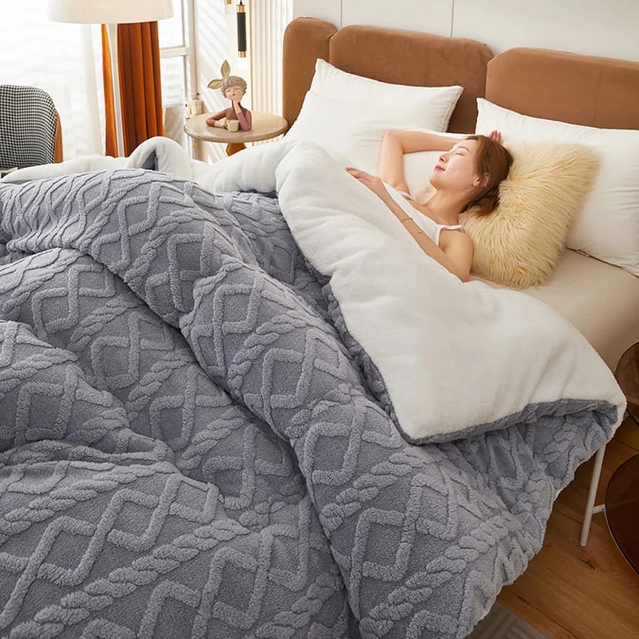 Neue super dicke warme Winterdecke für Bett, künstliche Lamm-Kaschmir-Gewichtsdecken, weiche, bequeme Wärme-Steppdecke
