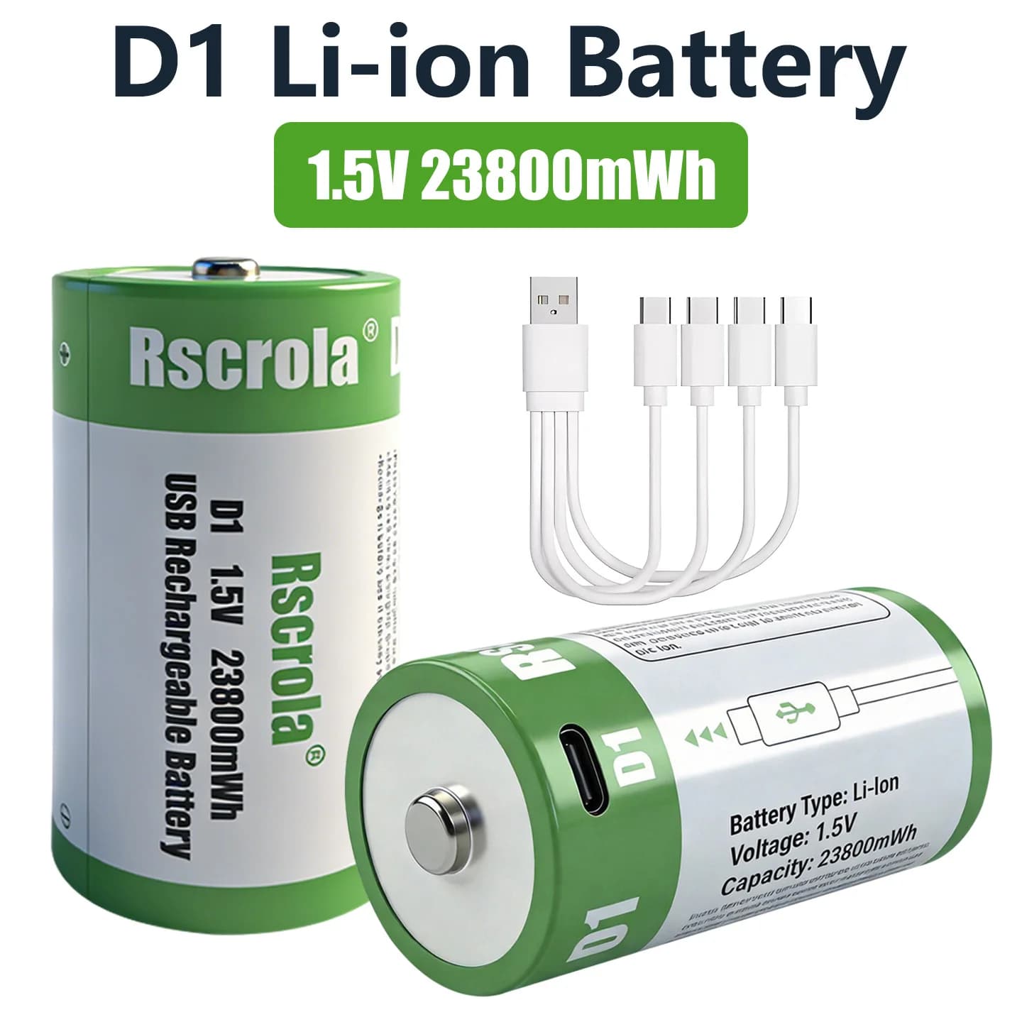 Hochleistungs 1,5V 23800mWh USB Wiederaufladbare D-Zellen-Lithiumbatterie (LR20) für Gasherd, Wassererhitzer, Taschenlampe, Radios