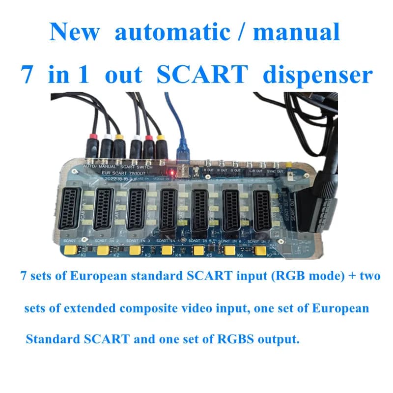 Upgrade-Version EUR SCART SWITCH 7-Eingang 1 Ausgang Automatische/manuelle RGBS-Videokonverter-Umschalterplatine für MD/SFC/PS23/SS/DC/WII
