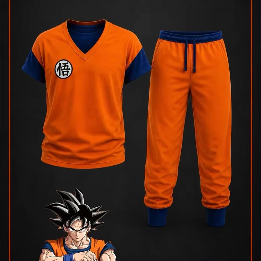 Neues Dragon Ball Son Goku Cosplay 3D T-Shirt und Hosen Set für Männer und Frauen, lässiges Sportset, übergroßes, schnell trocknendes