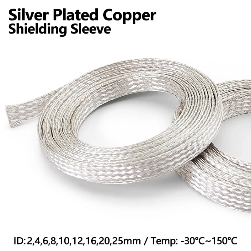 Silber Überzogene Kupfer Abschirmung Hülse 2 4 6 8mm Teleskop Geflochtene Netz Anti-Störungen Draht Elektromagnetische Welle Beweis ärmeln
