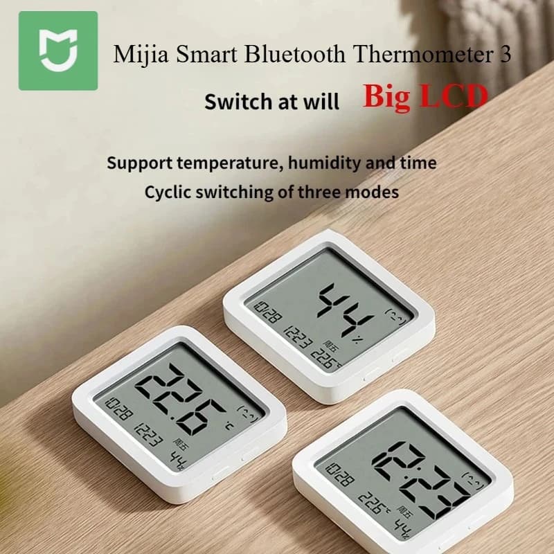 Mijia Smart Bluetooth Thermometer 3 Großes LCD Kabelloses Digitales Hygrometer Temperatur- und Feuchtigkeitsmesser 3 für MiHomeAPP