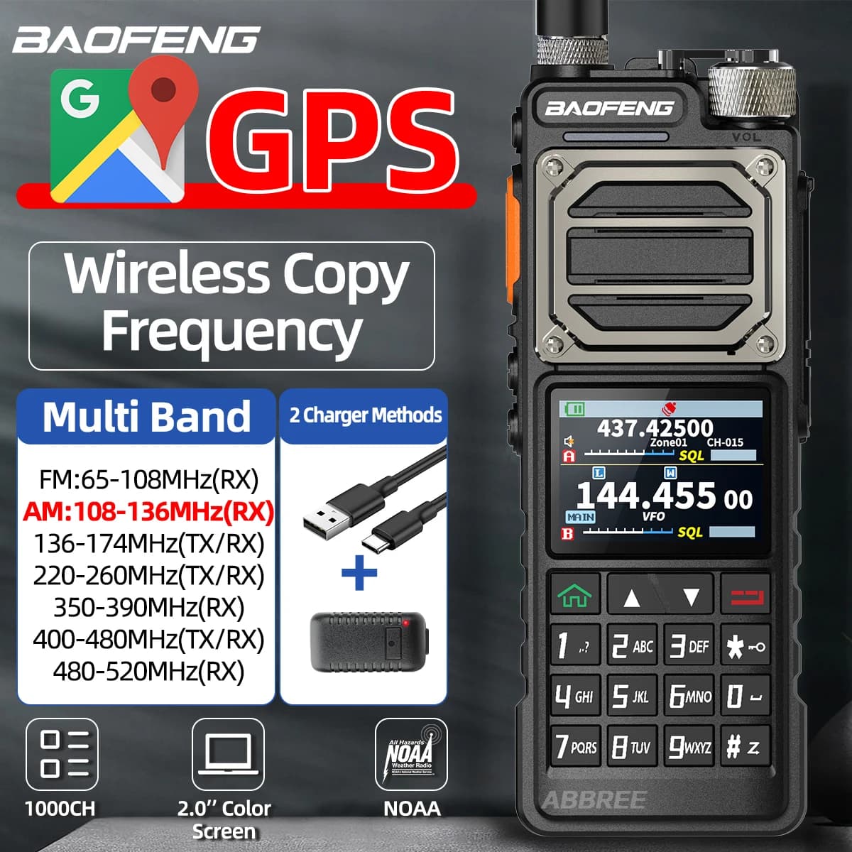 BAOFENG UV-25 PRO GPS Walkie Talkie 10W Multiband Typ-C 1000CH Ladegerät 5200mAh für UV-5R Amateurfunkgerät für Reisen