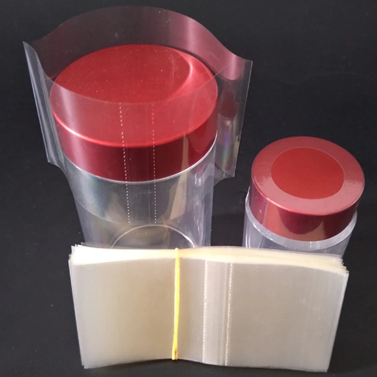 400X PVC-Schrumpffolie mit Flachmundstück, Transparente Hitze-Schrumpffolie für Flaschenhälse, Deckel, Gläser und Töpfe