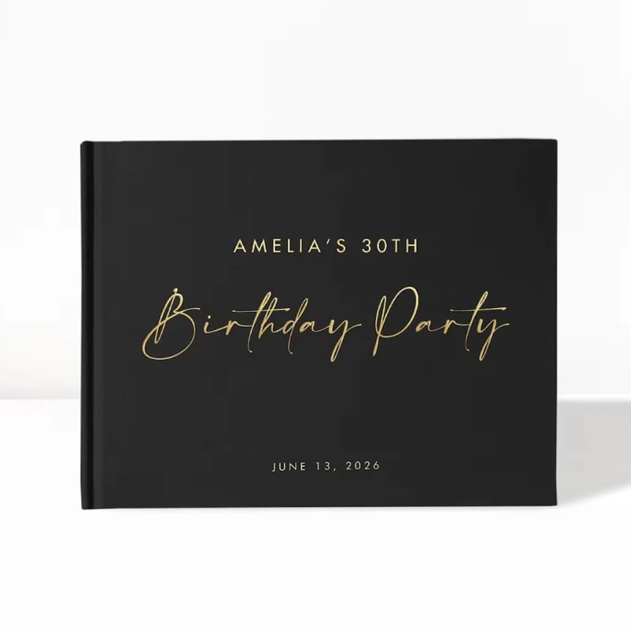 Personalisiertes Gästebuch – Gästebuch zum Geburtstag, individuelles Schwarz-Weiß-Gästebuch mit Goldfolientext, Gästebuch zum 18. Geburtstag
