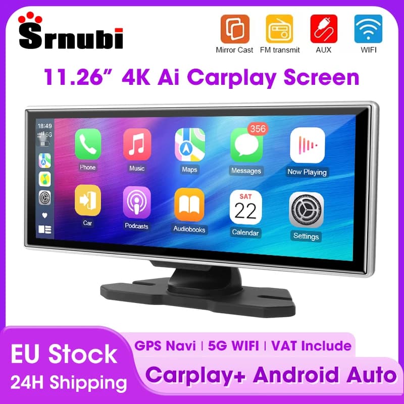 Srnubi 11,26 Zoll Dash Cam 4K Auto DVR Rückspiegel Carplay Android Auto Navigation Player Dual Objektiv Recorder Dashboard wifi FM AUX