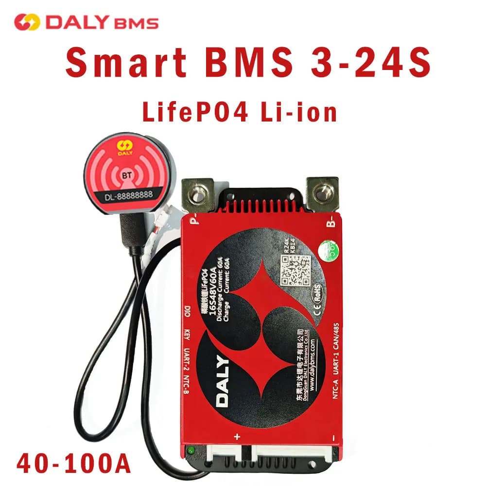 Daly Smart BMS Lifepo4 4S 12V 100A BMS 8S 24V 10S 36V 13S 16S 48V 40A 60A Li-Ion Akku BMS 3,2V 3,7V UART Bluetooth Roller