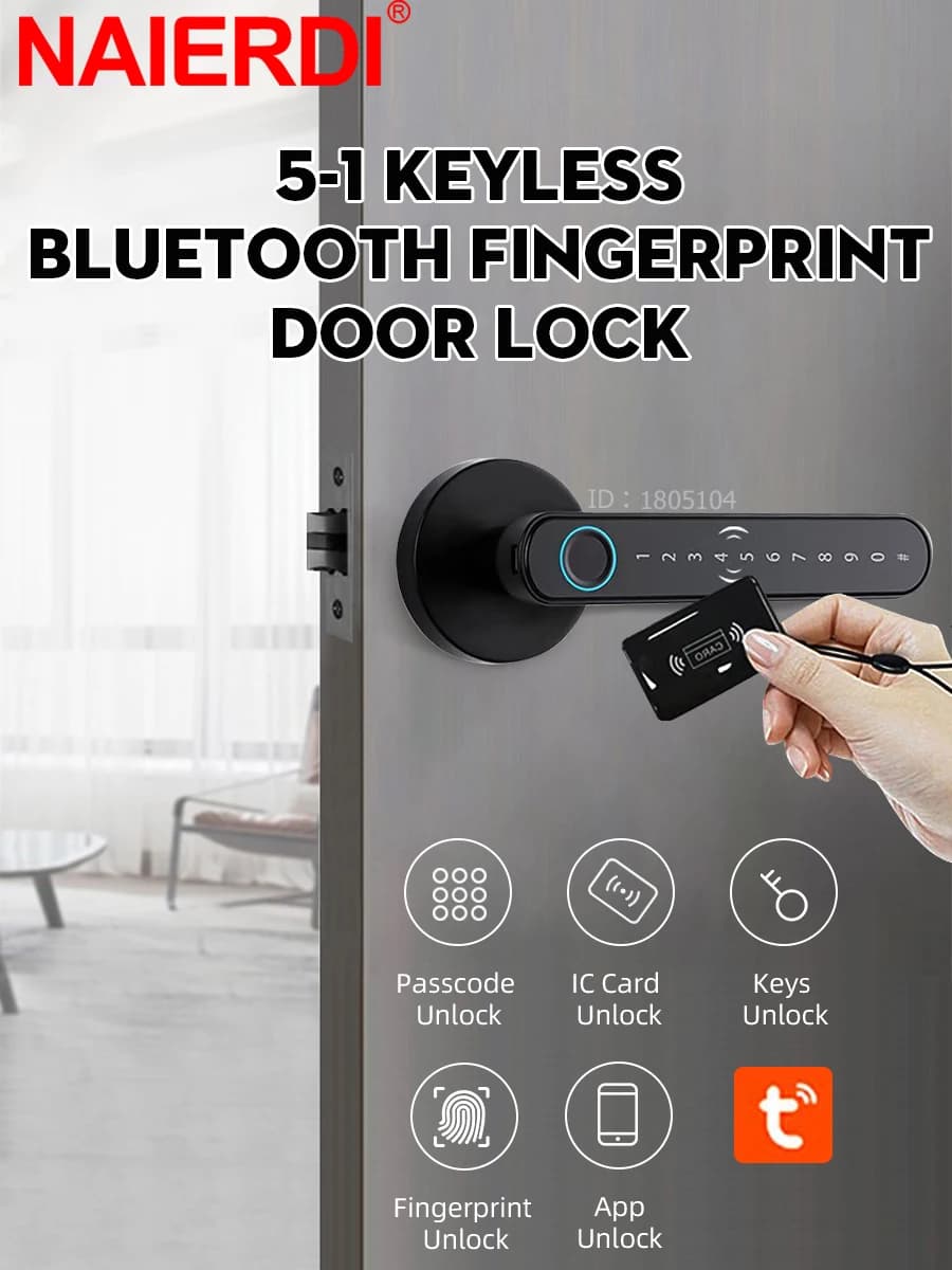 NAIERDI Biometrisches Fingerabdruck-Smart-Türschloss, Passwort, elektronisches digitales Schloss, schlüsselloses, diebstahlsicheres