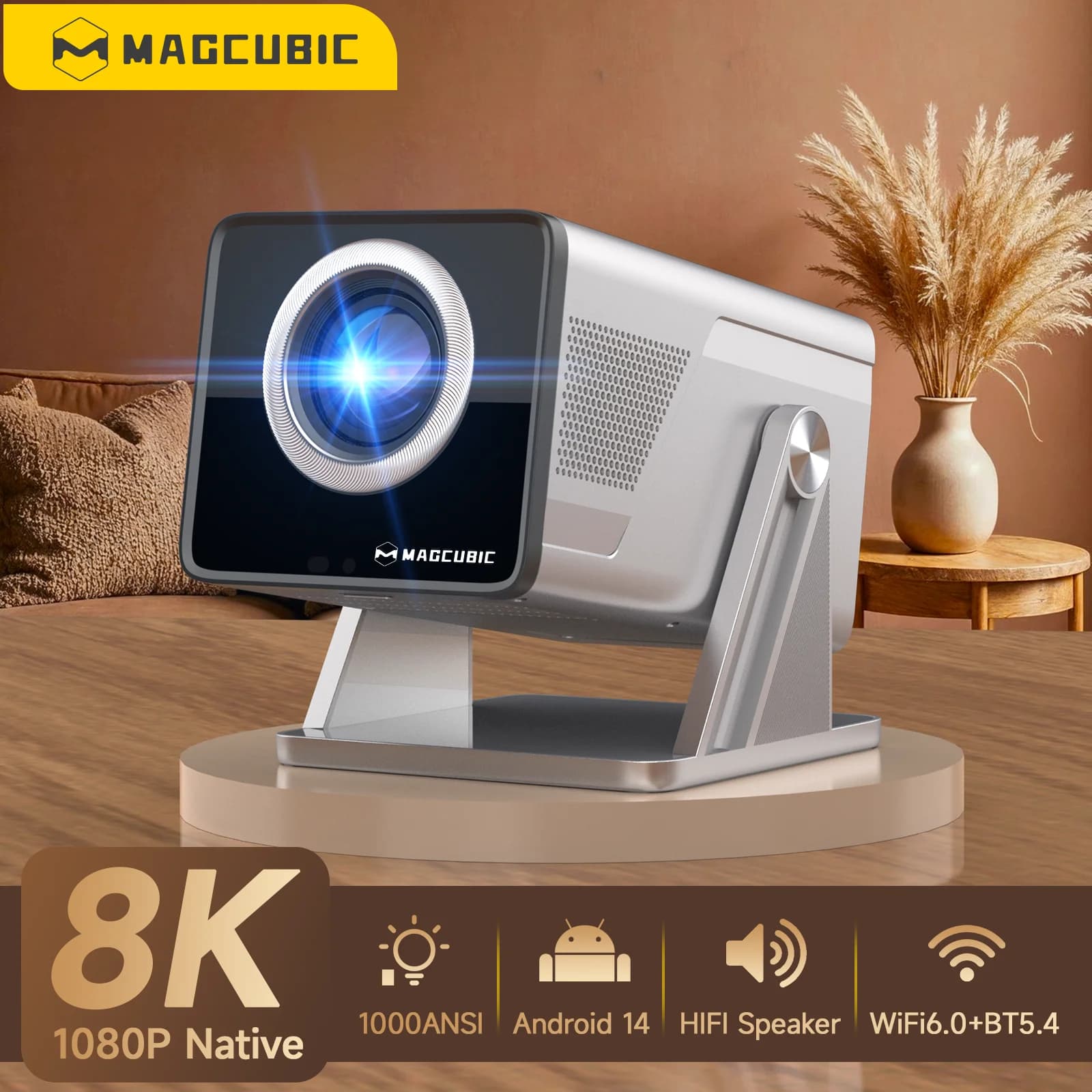 Magcubic 8K-Unterstützung X7 AI Smart Projektor mit Android 14 OS, UHD 1080P 1000 ANSI Autofokus Keystone, Heim- und Outdoor-Beamer