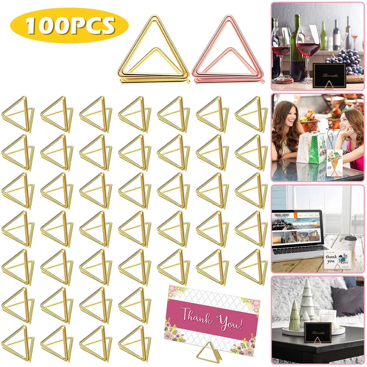 100 Stück Tischkartenhalter, dreieckige Form, Kartenständer, Clip-Zahlenhalter, Tischdekoration für Hochzeit, Jahrestag, Party, Schreibtisch 2023