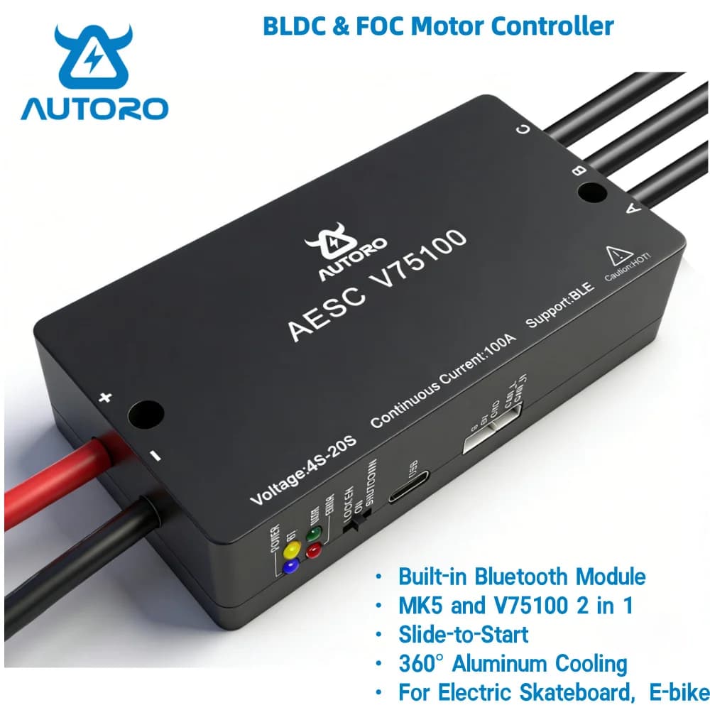 Autoro 75100 V75100 75V100A mit integriertem Bluetooth FOC & BLDC basierend auf VESC 75100 & MK für Elektro-Skateboard, E-Bike, Scooter
