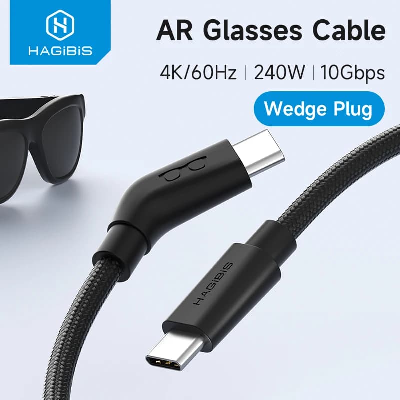 Hagibis AR Smart Glasses Kabel USB-C Lade- und Datenkabel & Stromversorgungskabel 4K60Hz Keilstecker für XREAL One/Air RayNeo Air VITURE