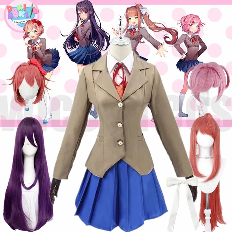 Anime Doki Doki Literature Club Monika Cosplay Kostüme Sayori Yuri Natsuki Halloween Kostüme für Frauen Kleid Vestido Kleidung