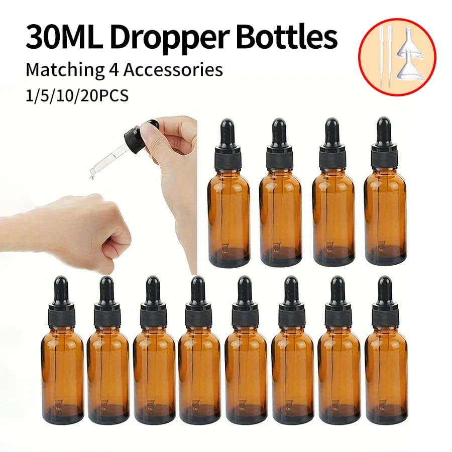 5/10/20 Stück + 4 Zubehörteile 5/10/15/20/30 ml nachfüllbare Tropfflasche aus Glas 2 Trichter 2 Pipetten für ätherische Öle und Parfüme