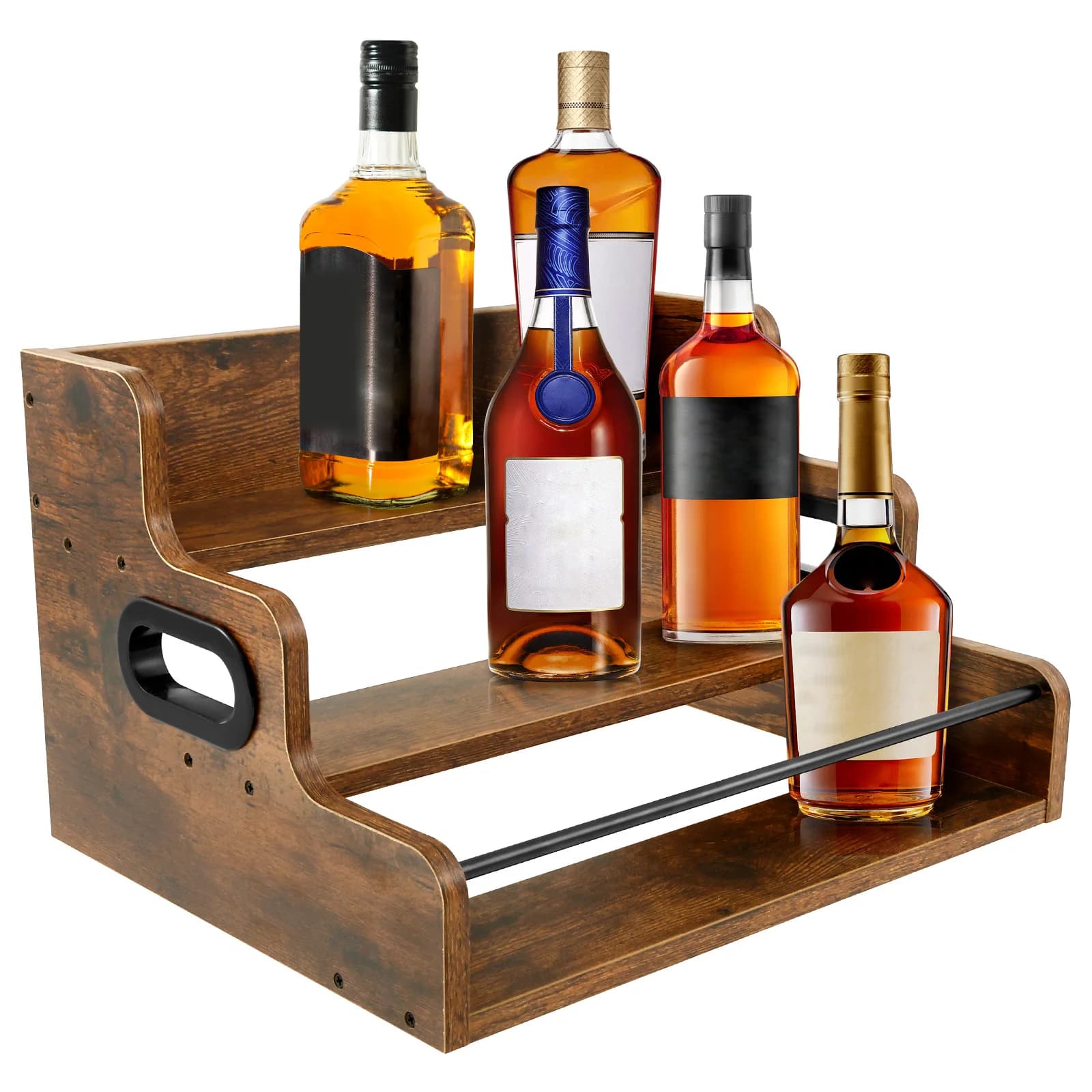 3-stufiges Holz-Schnapsflaschen-Display-Regal, Arbeitsplatte, Schnaps-Weinregal, Vintage-Regal für Kaffeesirup, Organizer, Bar, Regalständer für