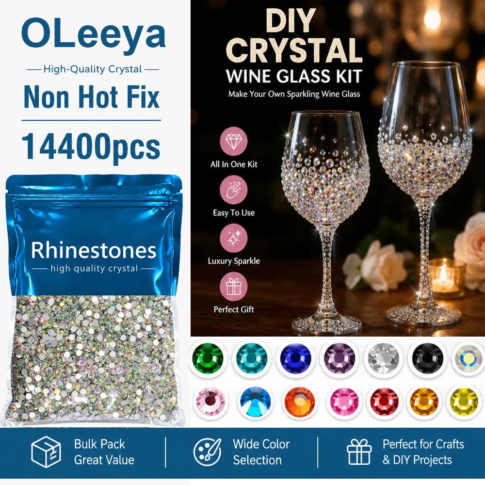 OLeeya Großhandel SS3-SS20 14400 Stück Glasrhinestones Kristallkleber auf Flachbasis 3D-Steine für Nagelkunst-Dekoration Kleidung DIY