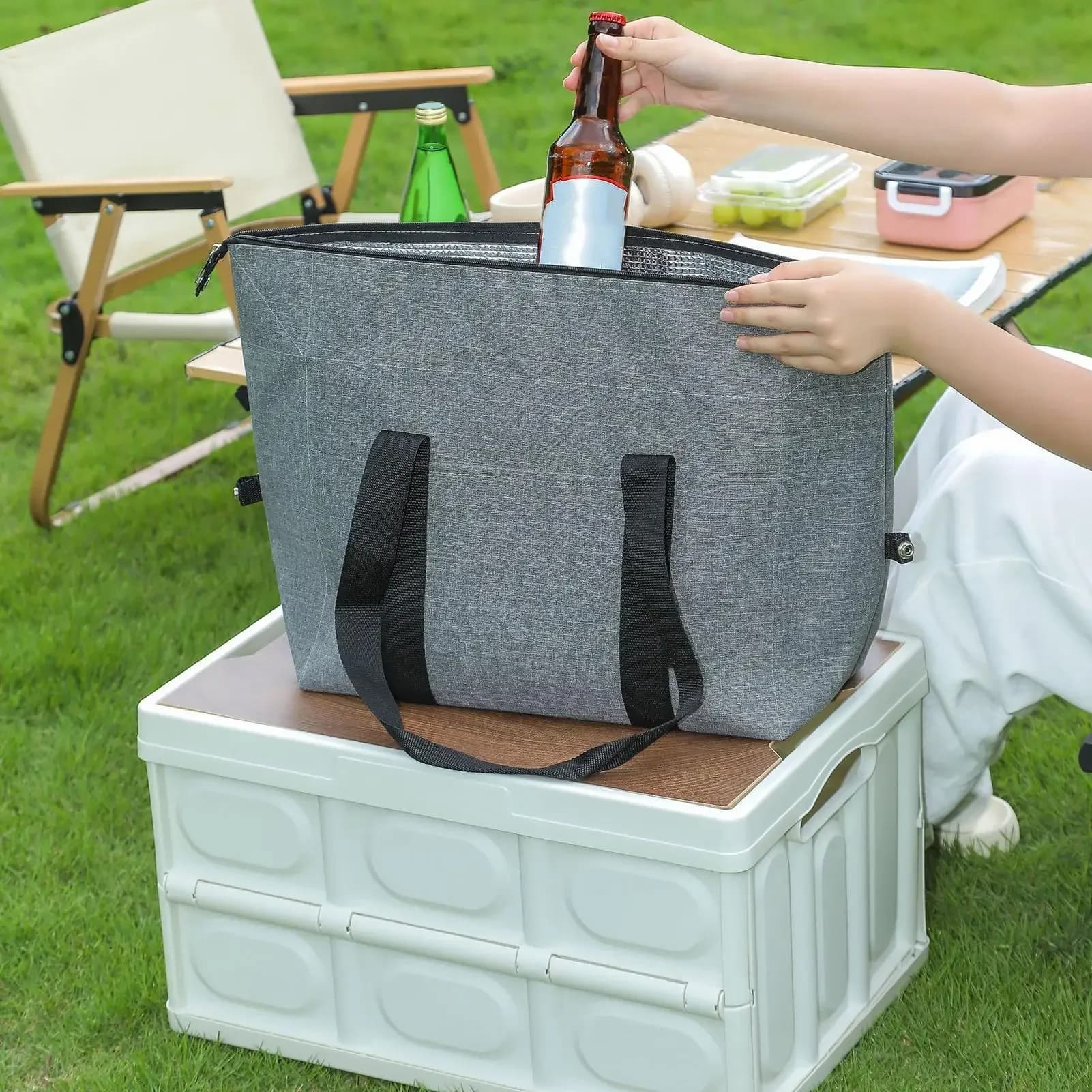 Zusammenklappbare Kühltasche, große Kapazität, Eisbeutel, für den Außenbereich, tragbare Aluminiumfolie, Frischhalte-Picknicktasche,