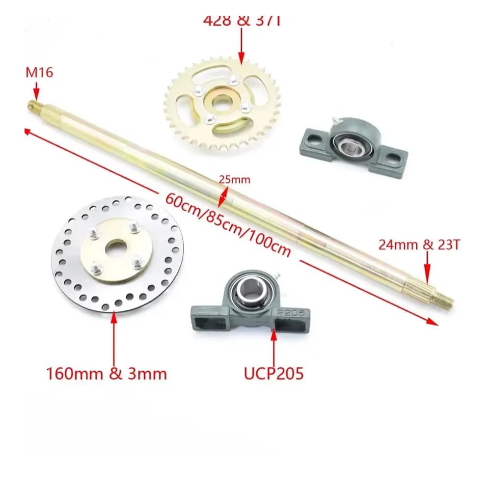 Go-Kart DIY Hinterachs-Bausatz mit 428 37T Kettenrad, 160mm Bremsscheiben-Träger, Nabenwelle für ATV Quad Go-Karting