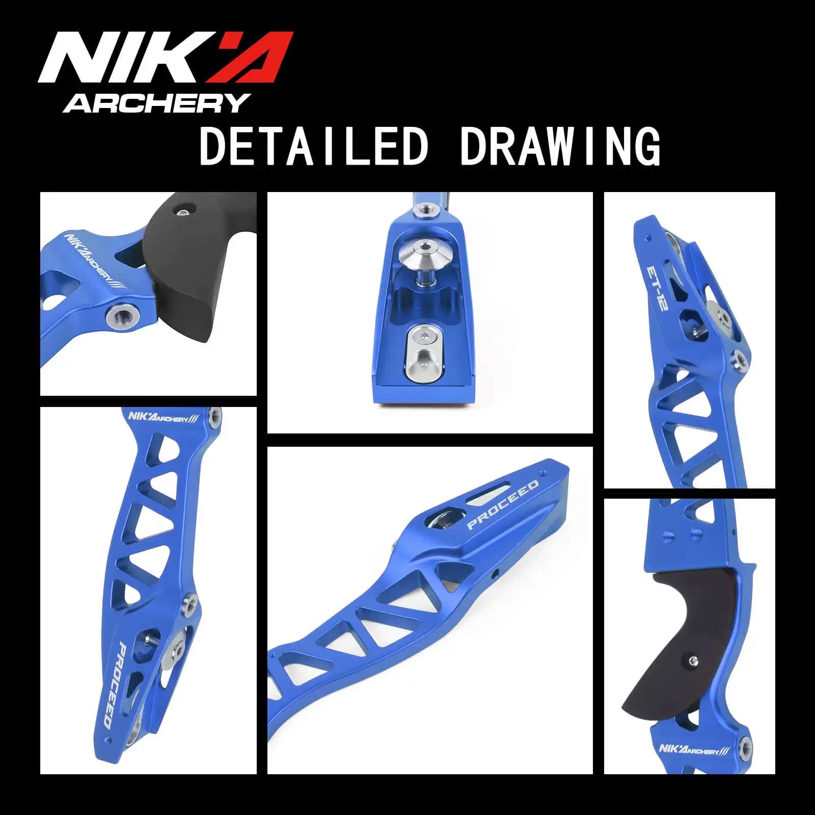 Outdoor-Bogenschießen Zubehör NIKA ET-12, Protoss 25” ILF Recurve-Bogenkörper, traditioneller Takedown-Griff für Links- und Rechtshänder