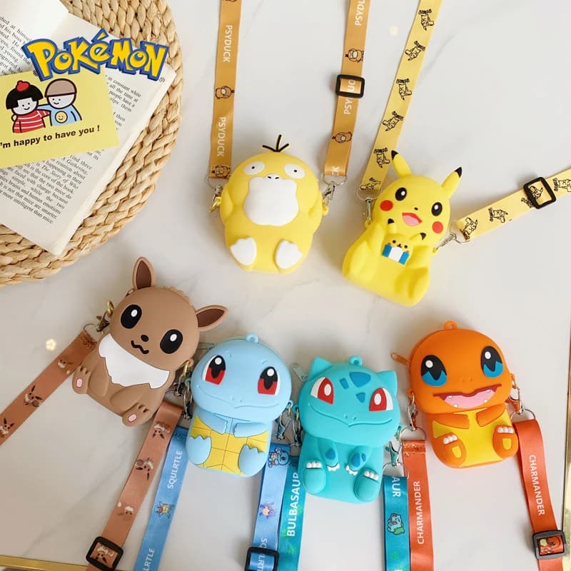 Pokemon Geldbörse Pikachu Anime Figuren Cartoon Modell Silikon Brieftasche Kawaii Persönlichkeit Mode Schulter Tasche Kinder Spielzeug Geschenke