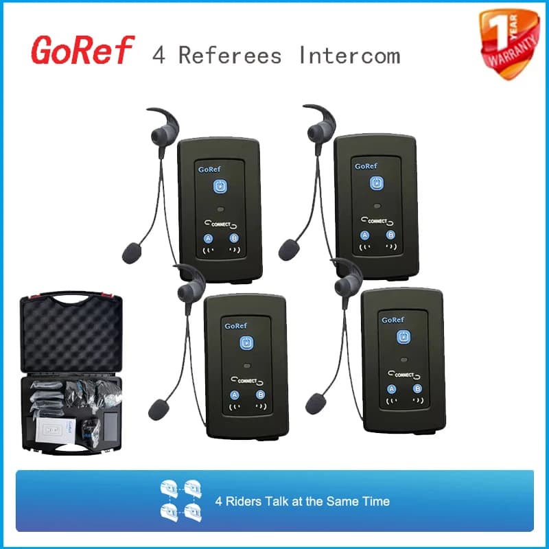 3/4 Stück GoRef Fußball-Schiedsrichter-Intercom-Headset Bluetooth 5.1 für 4 Schiedsrichter Vollduplex 1500 m sprechende Gegensprechanlage mit Box