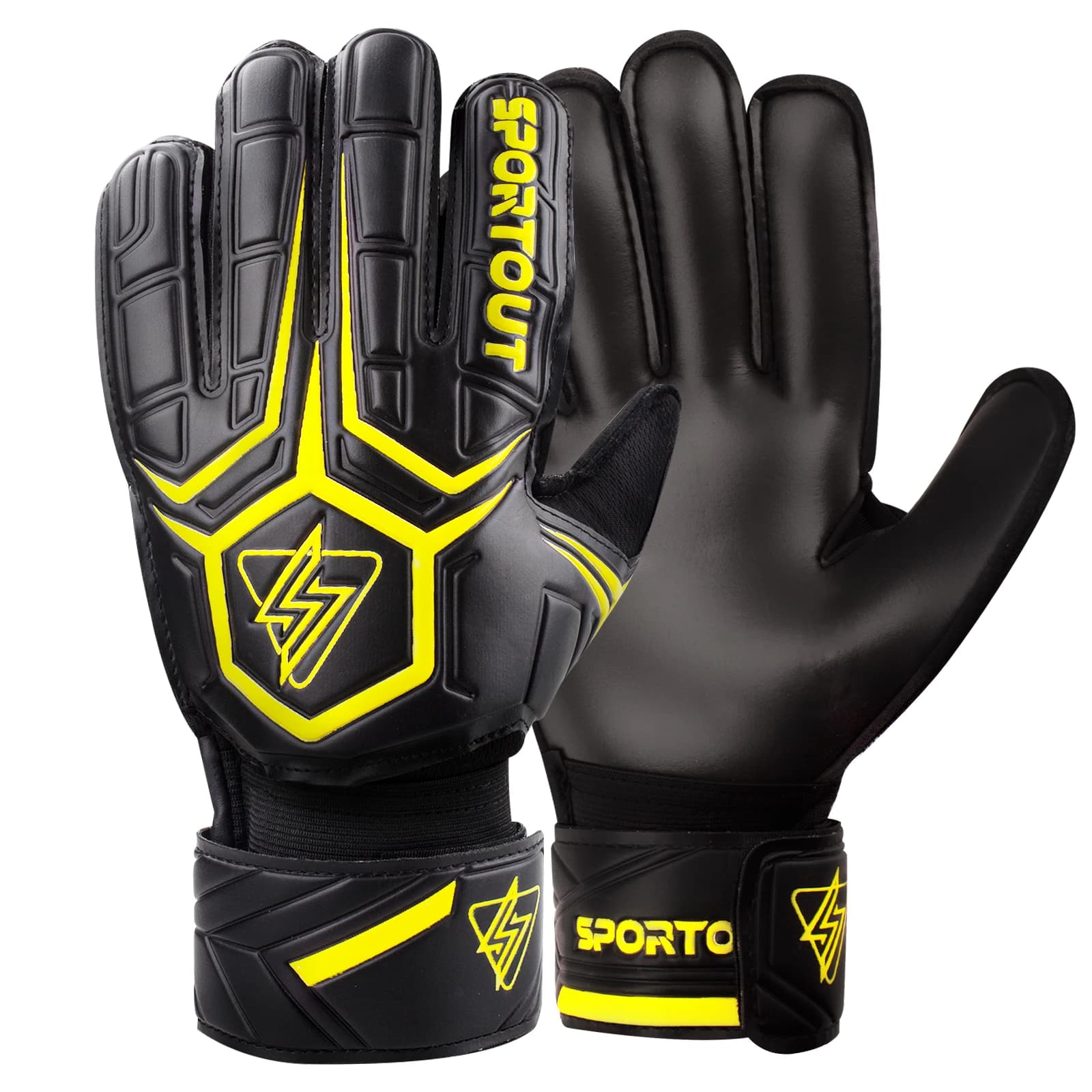 Sportout Torwarthandschuhe, Torwarthandschuhe mit Fingersave, Fußballhandschuhe, atmungsaktive Fußball-Torwarthandschuhe, 4 mm Latex, für Kinder