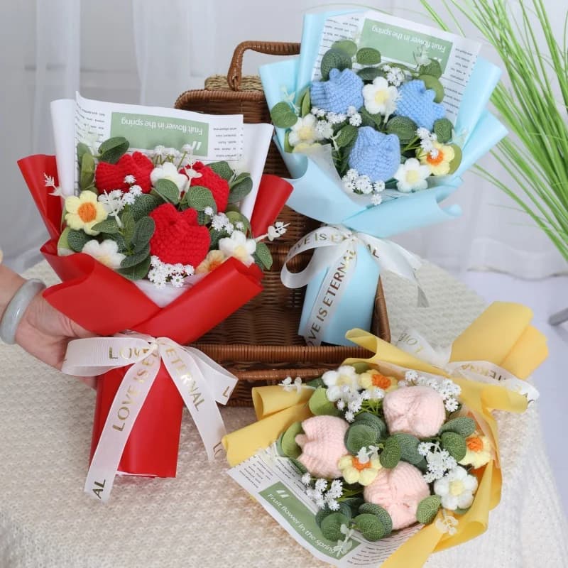 Fertige gestrickte Blumen Sonnenblumen Häkelstrauß Kreative gestrickte Blumen Valentinstag Muttertag Geburtstag Ostergeschenke
