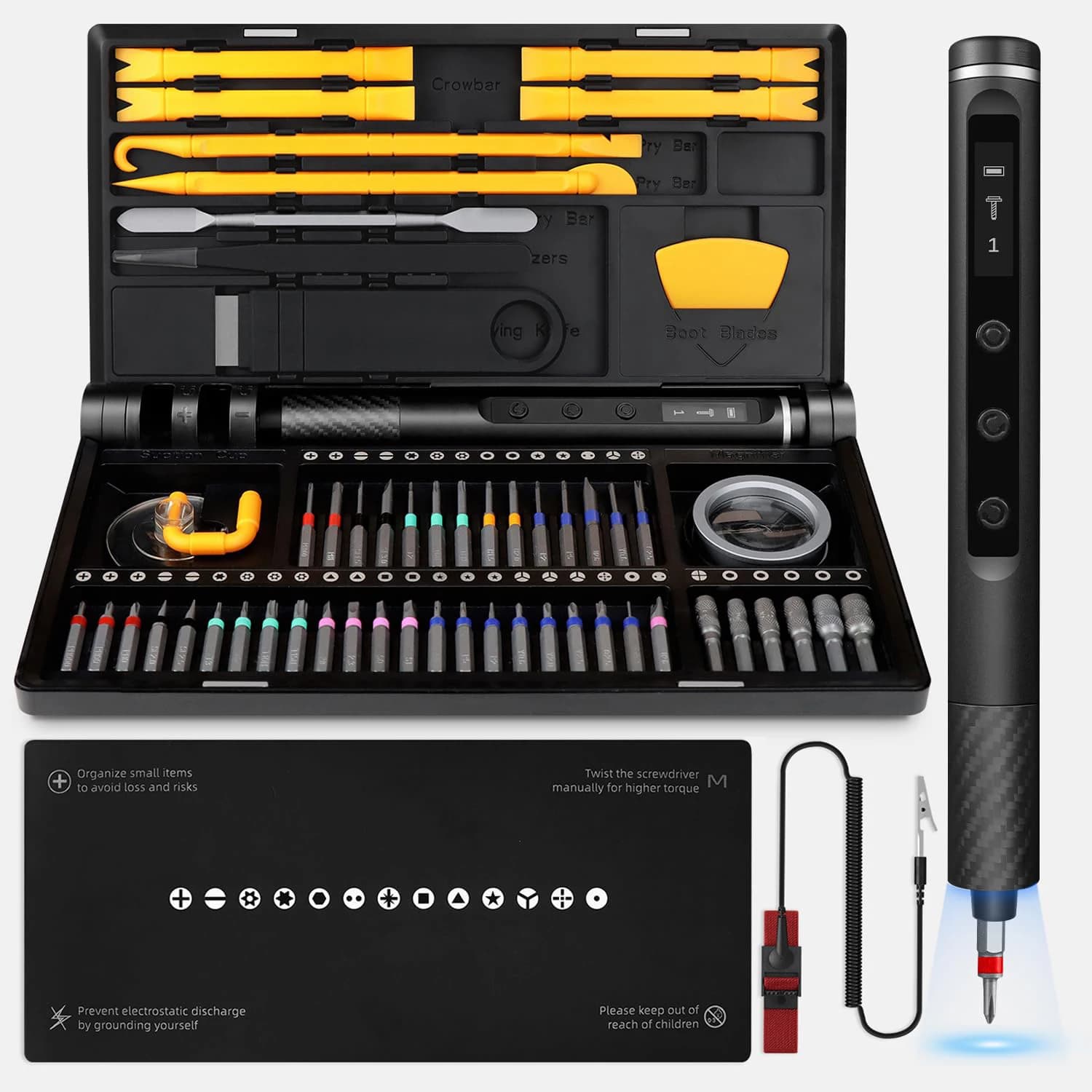 71-in-1 Präzisions-Elektroschrauber-Set S2, legierter Stahl mit hoher Härte und LED-Licht, Multifunktions-Reparaturwerkzeug für Kamera-DIY