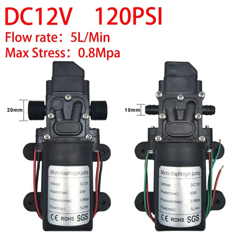 Dc 12V 120PSI 60W 5L/Min Hochdruck Membranpumpe Mini Elektrische selbstansaugende Pumpe Wasser Waschmaschine Pestizid Spritzen