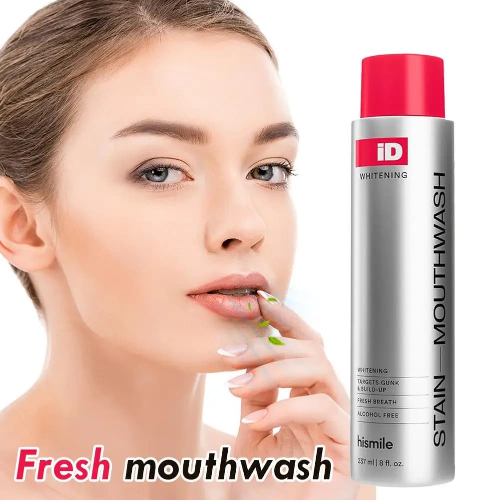 Hismile ID Whitening Stain Mundwasser 237ml Langanhaltender frischer Atem Reinigt Flecken und Plaque Hellt die Zähne auf Pflegt die Zahnfleisch