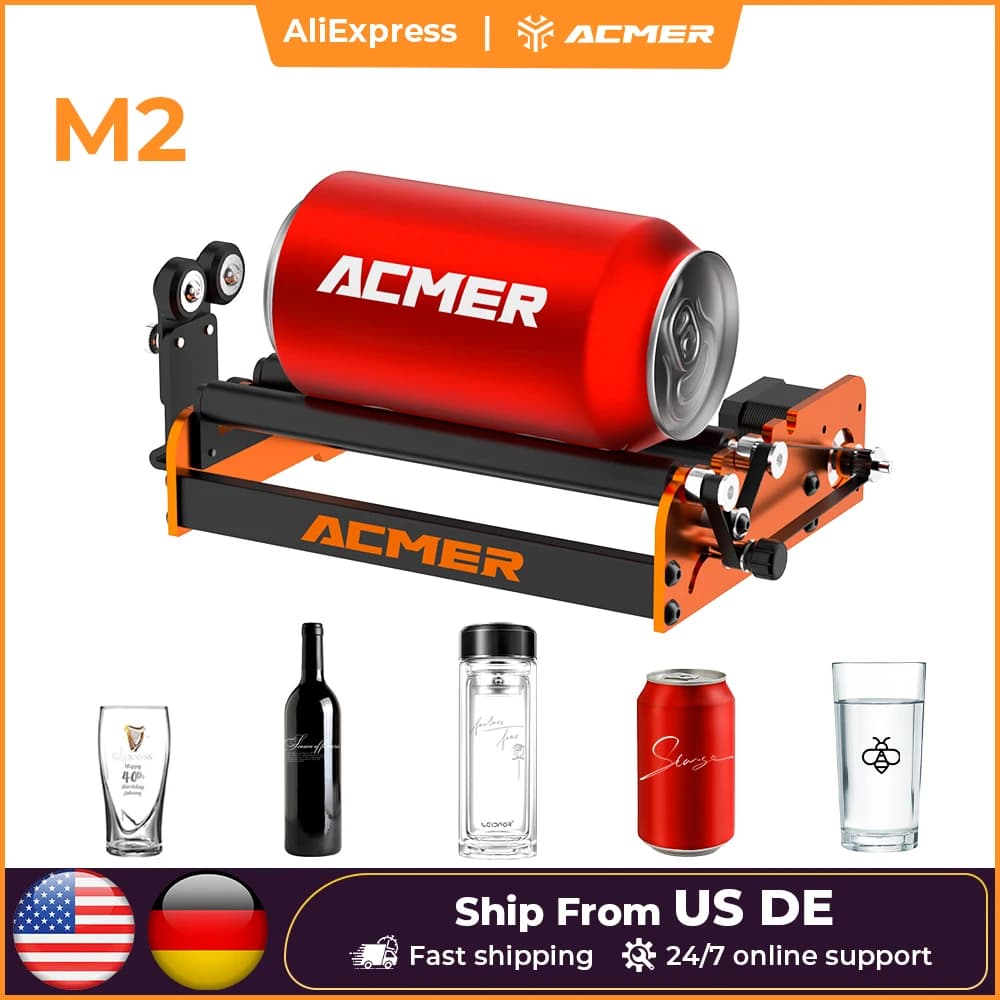 ACMER M2 Laser-Rotationswalze, Lasergravierer, Y-Achsen-Rotationswalze für Laserschneidmaschinen, Gravur von zylindrischen Objekten, Dosen