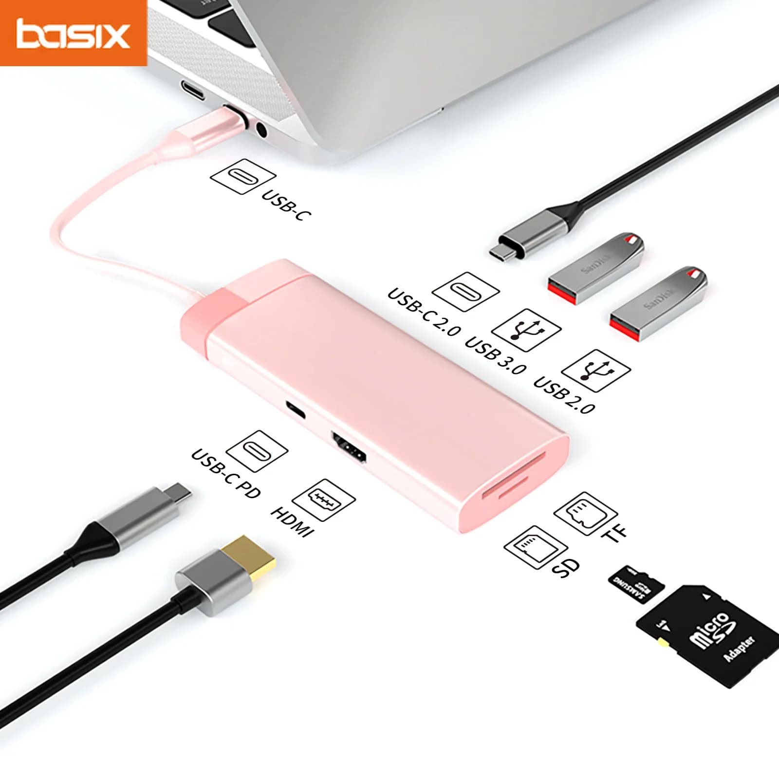 Typ-C-Hub 7-in-1 USB-C-Hub Typ-C zu PD 100W USB3.0 HD-MI USB-C2.0 SD TF für MacBook Pro Air M1 M2 USB-C-Dockingstation