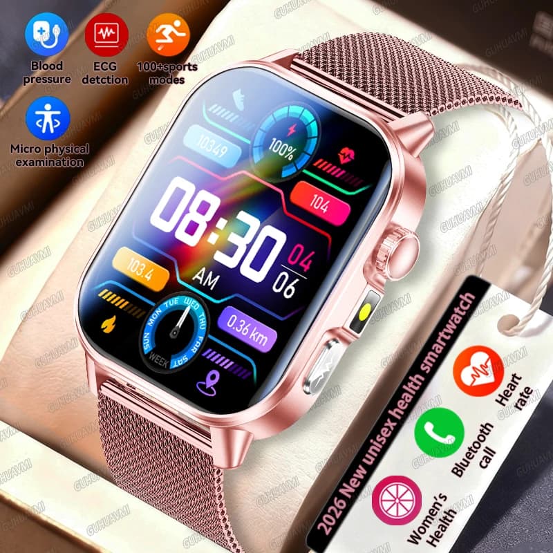 GUHUAVMI 2026 Neue Präzise Gesundheits-Smartwatch EKG+HRV Harnsäure Blutfette Emotionale Wahrnehmung Bluetooth-Anruf Smartwatches