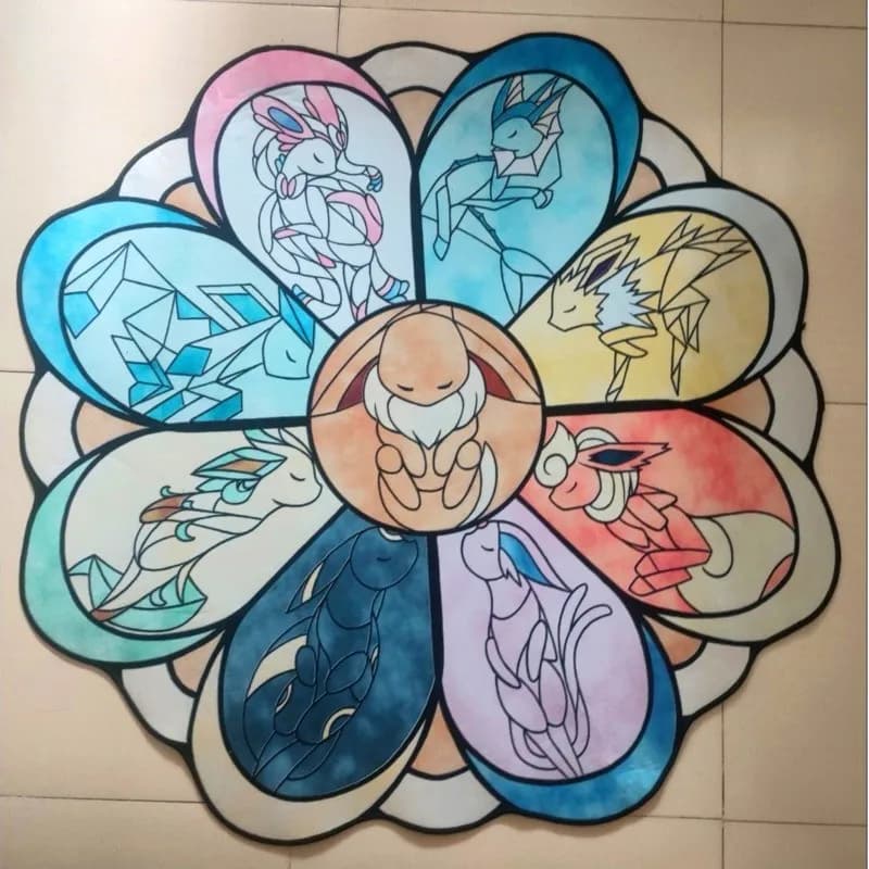 Pokemon Teppich Cartoon Anime Pikachu Eevee Familie runden Teppich Sylveon Lucario Mewtwo Lounge Teppich Schlafzimmer Nacht Boden matte Dekor
