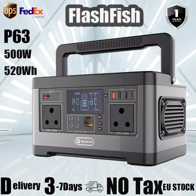 FF-Flashfish P63 Tragbare Ladestation 500W Solar-Ladestation 520Wh Lithium-Batterie Outdoor Camping Mobile Stromversorgung