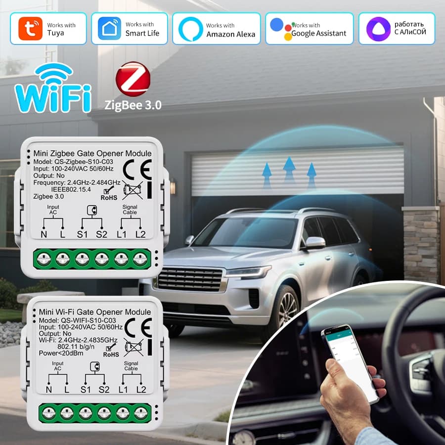 Tuya Smart Switch Modul für Garagentor Toröffner Controller Wifi Zigbee Smart Life Alexa Google Home Assistant 100-240V