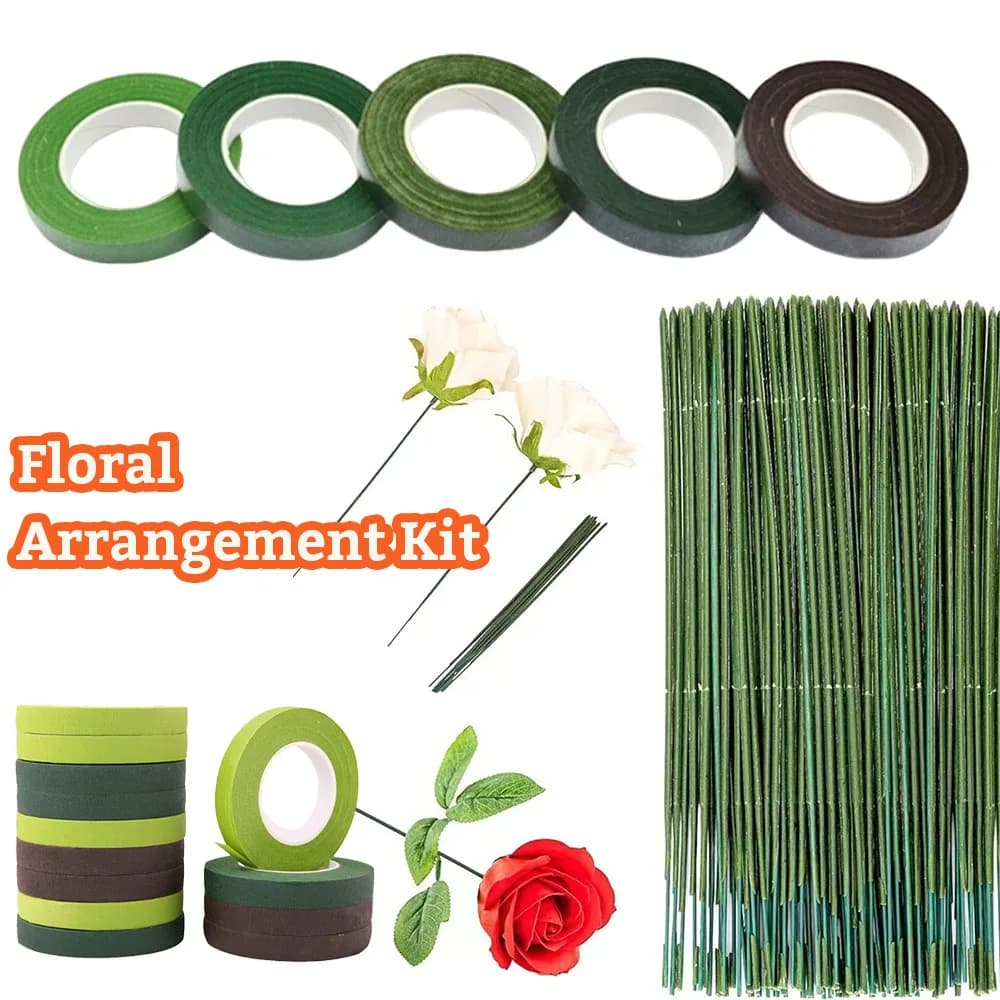 Grüne Blumenstiel-Stäbchen DIY Floristik-Material Handgefertigtes Drahtstiel-Floristikband Selbstklebendes Blumenstrauß-Papierband